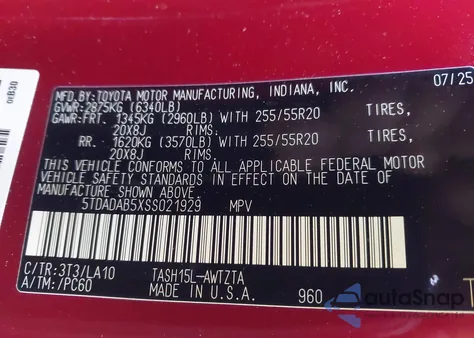 2025 Toyota Grand Highlander Hybrid Platinum Max z USA, uszkodzony, nr VIN 5TDADAB5XSS021929